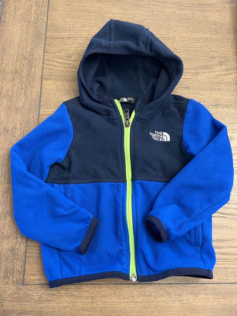 The North Face Blue & Navy Kids Fleece Hoodie with Lime Zipper